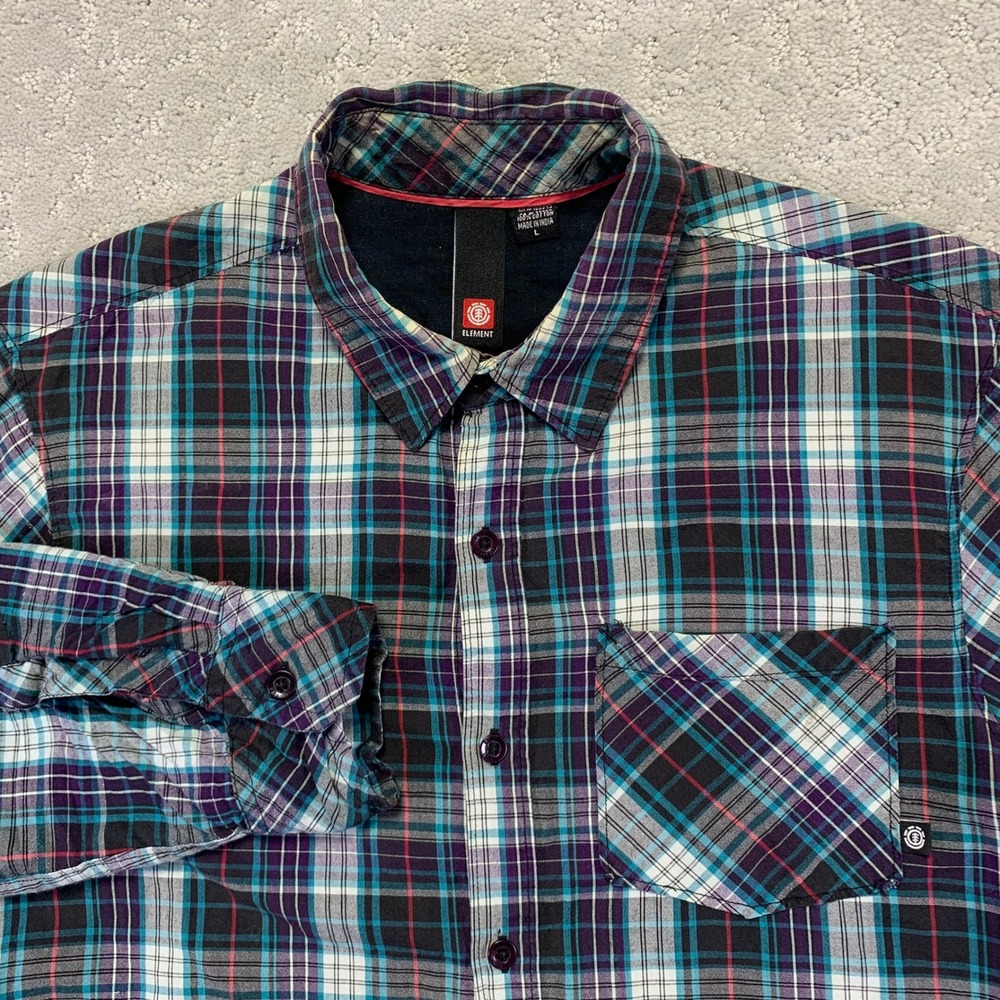 Element Plaid Long Sleeve Button Up Shirt Womens‎ Size Large Cotton Flannel Surf